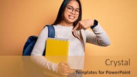  Presentation with happy young student girl holding - Presentation theme having young-smart-asian-student-girl background and a yellow colored foreground
