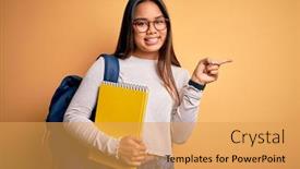  Presentation with happy young student girl holding - Beautiful slide set featuring young-smart-asian-student-girl backdrop and a yellow colored foreground