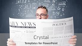  Presentation with business plan - Slide deck consisting of young smart businessman reading daily background and a white colored foreground