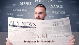  Presentation with smart - Beautiful PPT theme featuring current affairs - young smart businessman reading daily backdrop and a sky blue colored foreground