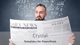  Presentation with business plan - Beautiful slide set featuring current affairs - young smart businessman reading daily backdrop and a light gray colored foreground