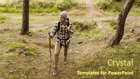 Presentation with wooden stick - PPT layouts with young-smiling-active-man-tourist background and a tawny brown colored foreground