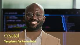  Presentation with eyeglasses - Slide deck featuring young-smiling-african-american-businessman background and a  colored foreground