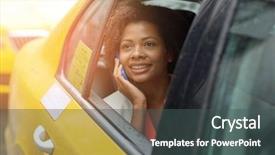  Presentation with african american business - Cool new slide deck with young smiling african american woman backdrop and a dark gray colored foreground