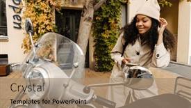  Presentation with rear view mirror - Slides consisting of young-smiling-african-girl-looking background and a coral colored foreground