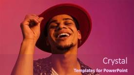  Presentation with neon - Presentation design with young-smiling-african-man-wearing background and a violet colored foreground