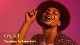  Presentation with neon - Slide set with young-smiling-african-man-wearing background and a tawny brown colored foreground