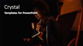  Presentation with glamping - Theme featuring young-smiling-african-woman-covered background and a black colored foreground