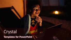  Presentation with glamping - Slide set with young-smiling-african-woman-covered background and a wine colored foreground