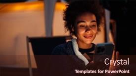  Presentation with glamping - Slide set featuring young-smiling-african-woman background and a wine colored foreground