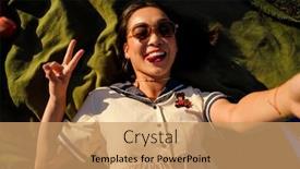  Presentation with asian - PPT layouts consisting of young-smiling-asian-girl background and a coral colored foreground