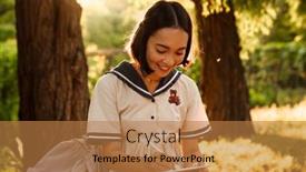  Presentation with asian - PPT theme with young-smiling-asian-woman-wearing background and a coral colored foreground