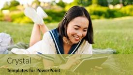  Presentation with asian - PPT layouts consisting of young-smiling-asian-woman-wearing background and a yellow colored foreground