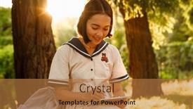  Presentation with asian - PPT theme having young-smiling-asian-woman-wearing background and a coral colored foreground