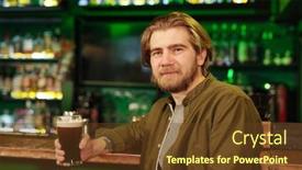  Presentation with looking glass - Presentation theme enhanced with young-smiling-bearded-man background and a tawny brown colored foreground