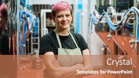  Presentation with processing - Presentation theme consisting of young-smiling-blond-female-worker background and a coral colored foreground
