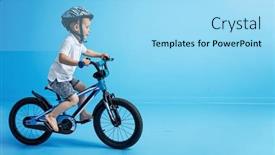  Presentation with bike - Presentation design enhanced with young-smiling-boy-riding background and a arctic colored foreground
