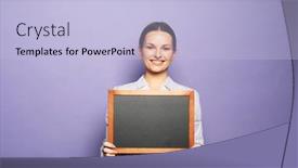  Presentation with chalkboard - Presentation featuring young-smiling-brunette-woman-holding background and a light blue colored foreground
