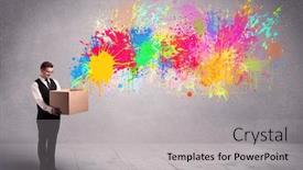  Presentation with spray paint - PPT layouts with colorful courier delivers - young smiling business male holding background and a light gray colored foreground