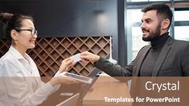  Presentation with business hotel - Audience pleasing presentation design consisting of young-smiling-business-traveler-taking backdrop and a coral colored foreground