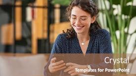  Presentation with email - Beautiful slides featuring young-smiling-business-woman-sending backdrop and a coral colored foreground