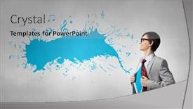 Presentation with acting - Beautiful PPT theme featuring young smiling businessman acting like super hero and tearing his shirt off backdrop and a light gray colored foreground