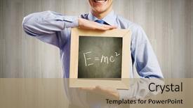  Presentation with wooden - Cool new presentation with young-smiling-businessman-holding-wooden backdrop and a  colored foreground