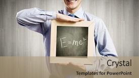  Presentation with wooden - Colorful slides enhanced with young-smiling-businessman-holding-wooden backdrop and a  colored foreground