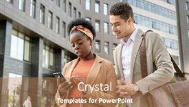  Presentation with scrolling - Colorful slide deck enhanced with young-smiling-businessman-looking backdrop and a coral colored foreground