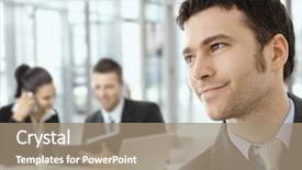  Presentation with meeting - PPT layouts consisting of young smiling businessman on business background and a coral colored foreground