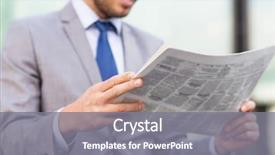  Presentation with office newspaper - Theme featuring young smiling businessman reading newspaper background and a gray colored foreground