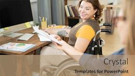  Presentation with wheelchair - Slides featuring young-smiling-businesswoman-in-wheelchair background and a coral colored foreground