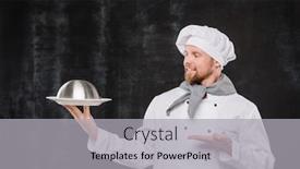  Presentation with isolation - PPT theme featuring young-smiling-chef-in-uniform background and a light gray colored foreground