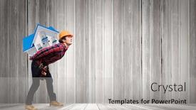  Presentation with craftsman - Presentation theme enhanced with young-smiling-craftsman-carrying-house background and a light gray colored foreground