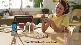  Presentation with creative - Presentation design enhanced with young-smiling-creative-woman background and a coral colored foreground