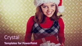  Presentation with 70s - Presentation theme having young-smiling-ecstatic-woman-holding background and a tawny brown colored foreground