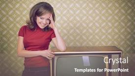  Presentation with 70s - PPT layouts enhanced with young-smiling-ecstatic-woman-looking background and a coral colored foreground