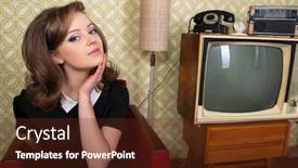  Presentation with 70s - Presentation enhanced with young-smiling-ecstatic-woman-looking background and a tawny brown colored foreground