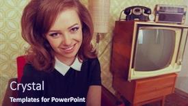  Presentation with 70s - Beautiful presentation featuring young-smiling-ecstatic-woman-looking backdrop and a navy blue colored foreground