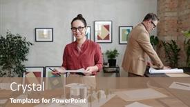  Presentation with architect - Theme having young-smiling-female-architect background and a coral colored foreground