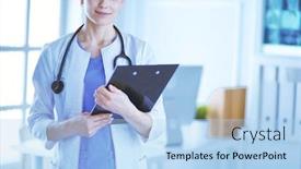  Presentation with doctor office - PPT layouts featuring young-smiling-female-doctor background and a light blue colored foreground