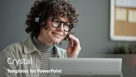  Presentation with questions - Slide set having young-smiling-female-it-support background and a gray colored foreground