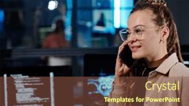  Presentation with consulting - Presentation having young-smiling-female-programmer-consulting background and a tawny brown colored foreground