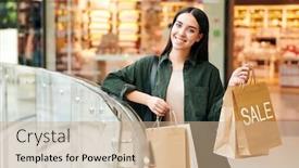  Presentation with black female - Audience pleasing slides consisting of young-smiling-female-shopper backdrop and a coral colored foreground