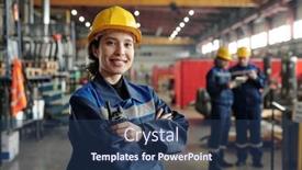  Presentation with young plant - Beautiful PPT theme featuring young-smiling-female-worker backdrop and a ocean colored foreground