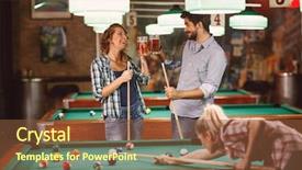  Presentation with young children playing - Slides featuring young smiling friends playing snooker background and a tawny brown colored foreground