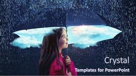  Presentation with under umbrella - Colorful presentation design enhanced with young-smiling-girl-under-umbrella backdrop and a navy blue colored foreground