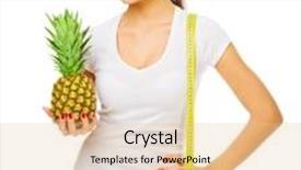  Presentation with measurement - Audience pleasing PPT theme consisting of young smiling girl with pineapple and measurement tape isolated backdrop and a lemonade colored foreground