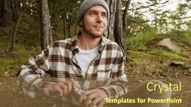  Presentation with hot tea - Slides enhanced with young-smiling-handsome-man-tourist background and a tawny brown colored foreground