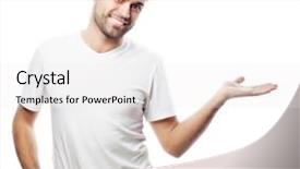  Presentation with life insurance concept leaflets - Presentation design enhanced with young smiling happy man show background and a white colored foreground